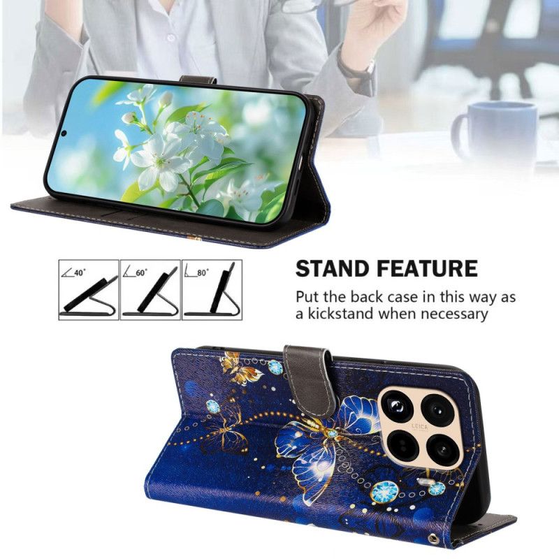 Kotelot Xiaomi 15t Pro Kultaisia Ja Sinisiä Perhosia