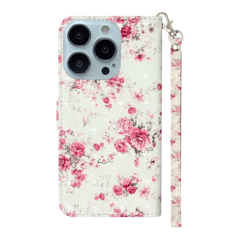 Flip Kotelot iPhone 13 Pro Max Flowers Light Spots Strappy Suojakuori