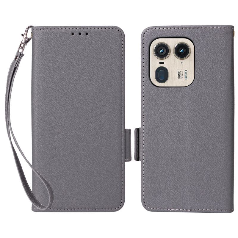 Nahkakotelo Motorola Edge 50 Ultra Litchi Faux Leather Hihnalla