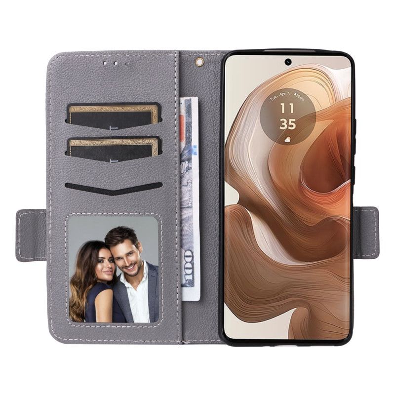 Nahkakotelo Motorola Edge 50 Ultra Litchi Faux Leather Hihnalla