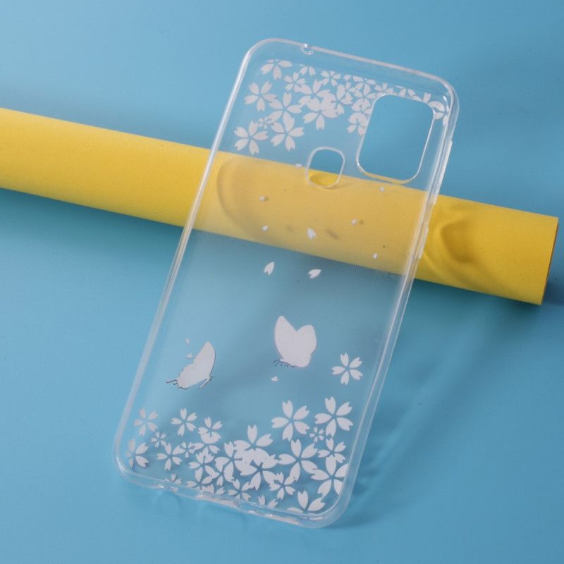 Kuori Samsung Galaxy M31 Läpinäkyvät Perhoset Ja Kukat Suojakuori