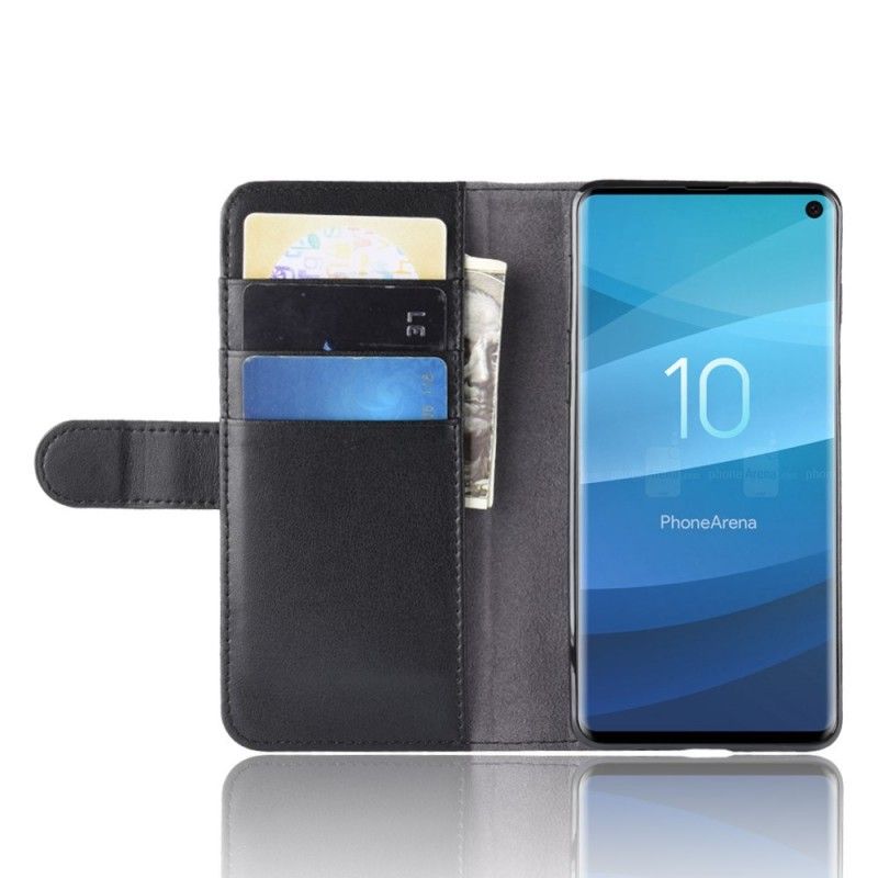 Nahkakotelo Samsung Galaxy S10 Ruskea Musta Puhelinkuoret Halkaistu Nahka