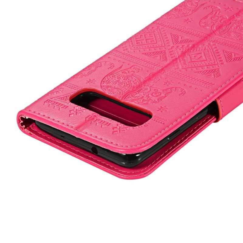 Nahkakotelo Samsung Galaxy S10 Tummansininen Magenta Puhelinkuoret Tekonahkaa Heimojen Norsuja