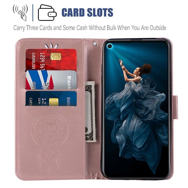 Kotelot Honor 20 Pro Kulta Musta Nahkainen Pöllö Unen Sieppari
