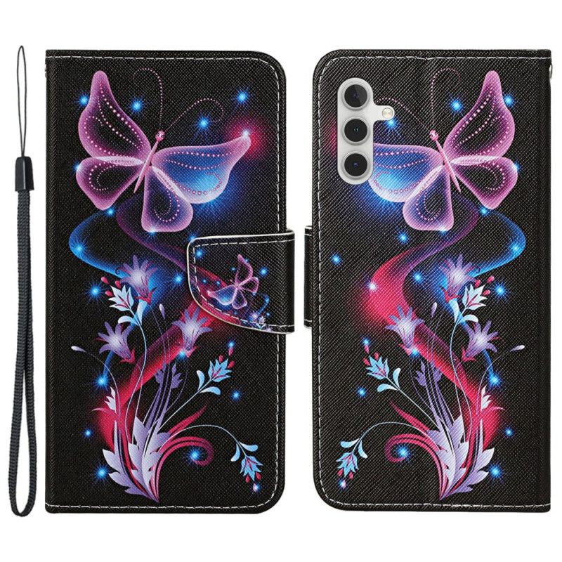 Kuoret Samsung Galaxy A15 5g Fluoresoivat Perhoset Hihnalla