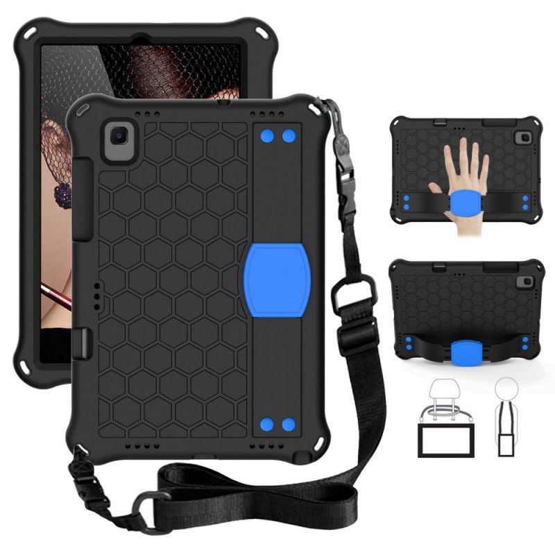 Kuori Samsung Galaxy Tab A7 Punainen Musta Eva-Hihnan Tuki Ja Olkahihna Suojakuori