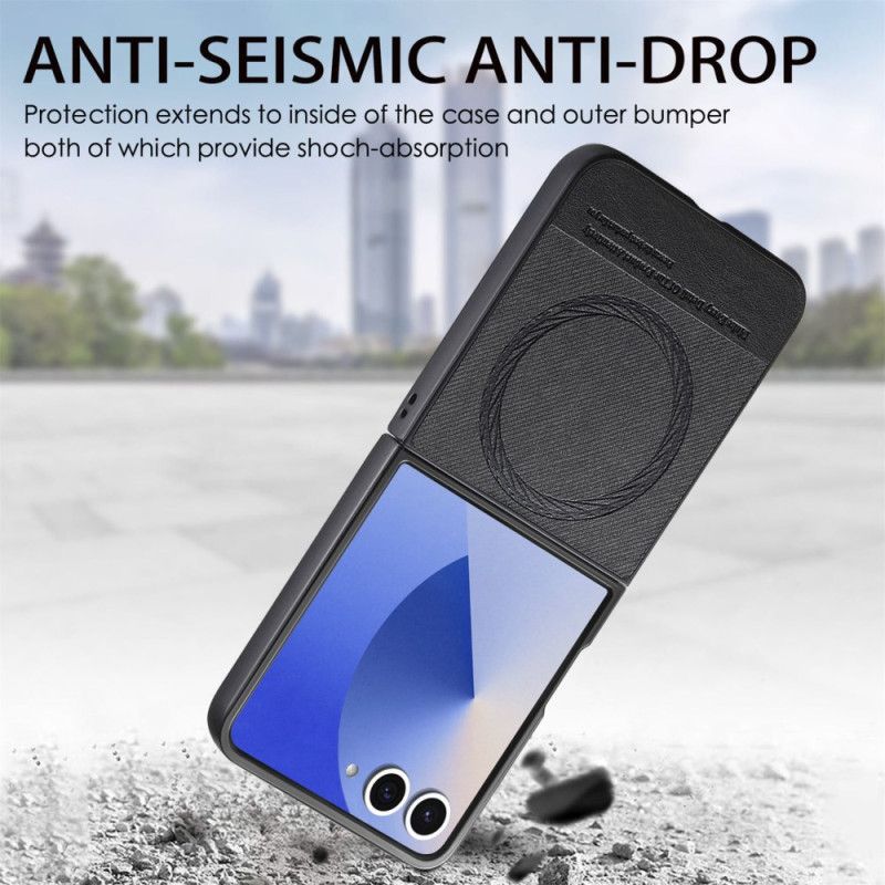 Case Samsung Galaxy Z Flip 7 Puhelinkuoret Magsafe-yhteensopiva Farkkuteksturoitu Nahka