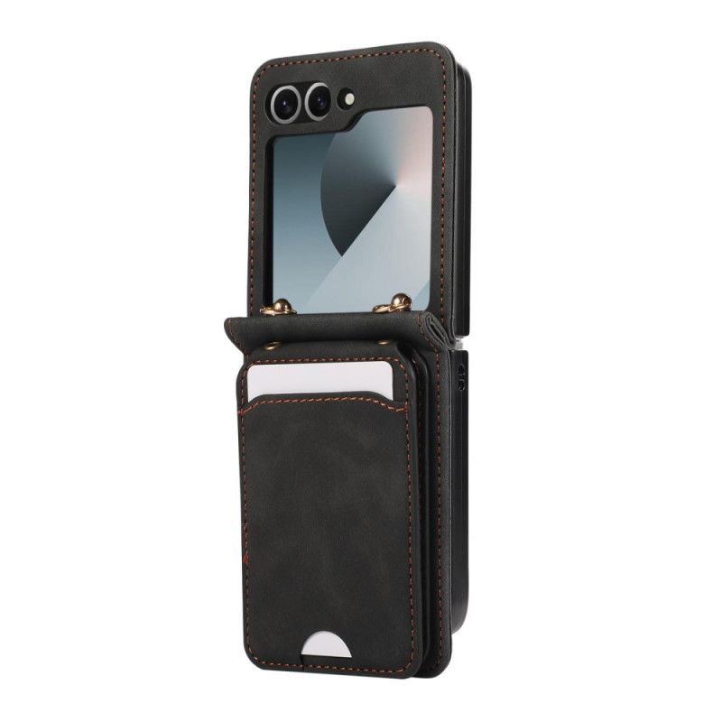 Kotelot Samsung Galaxy Z Flip 7 Nahkakuvioinen Korttikotelo Ja Olkahihna