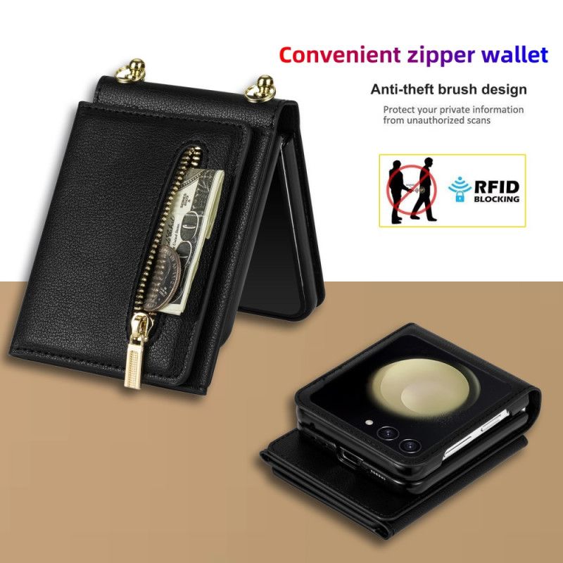 Kotelot Samsung Galaxy Z Flip 7 Rfid-lompakko Ja Olkahihna Suojakuori