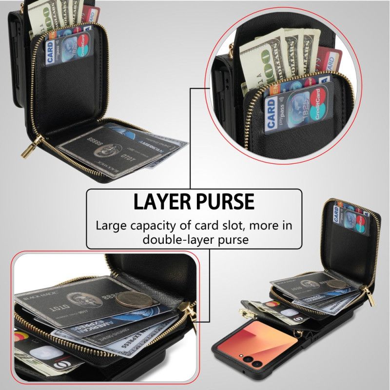 Kotelot Samsung Galaxy Z Flip 7 Vetoketjullinen Lompakko Ja Olkahihna