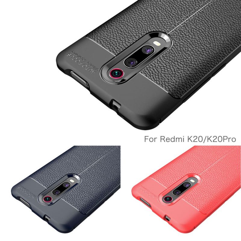 Kuori Xiaomi Mi 9T / Mi 9T Pro Punainen Musta Kaksilinjainen Litsi Nahkaa Suojakuori