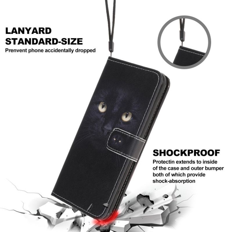 Nahkakotelo Samsung Galaxy A31 Puhelinkuoret Mustat Kissa Silmät Remmi