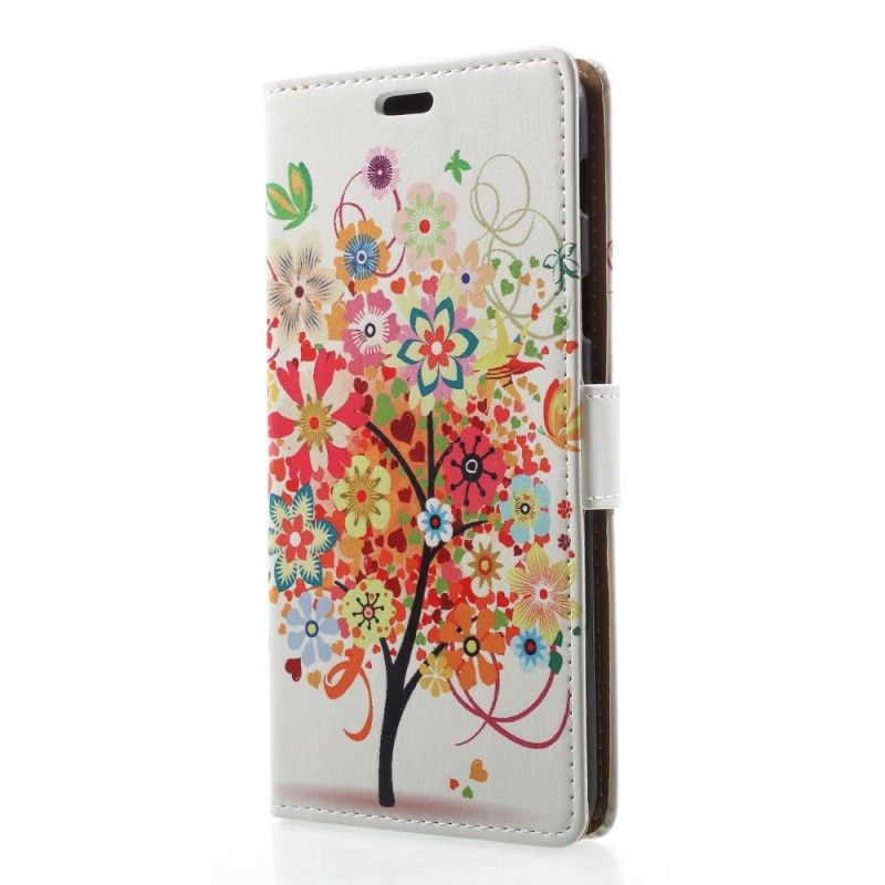 Flip Case Samsung Galaxy A6 Vaaleansininen Vihreä Kukkiva Puu