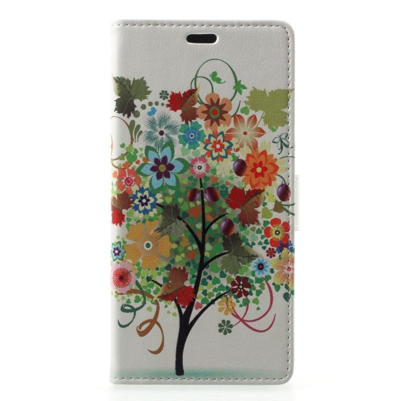 Flip Case Samsung Galaxy A6 Vaaleansininen Vihreä Kukkiva Puu