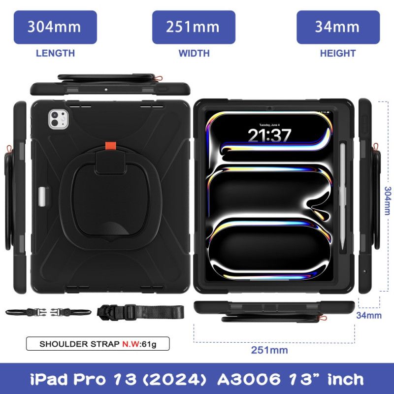 Kuori iPad Pro 13 (2025) Sormuksen Pidike Ja Säädettävä Olkahihna