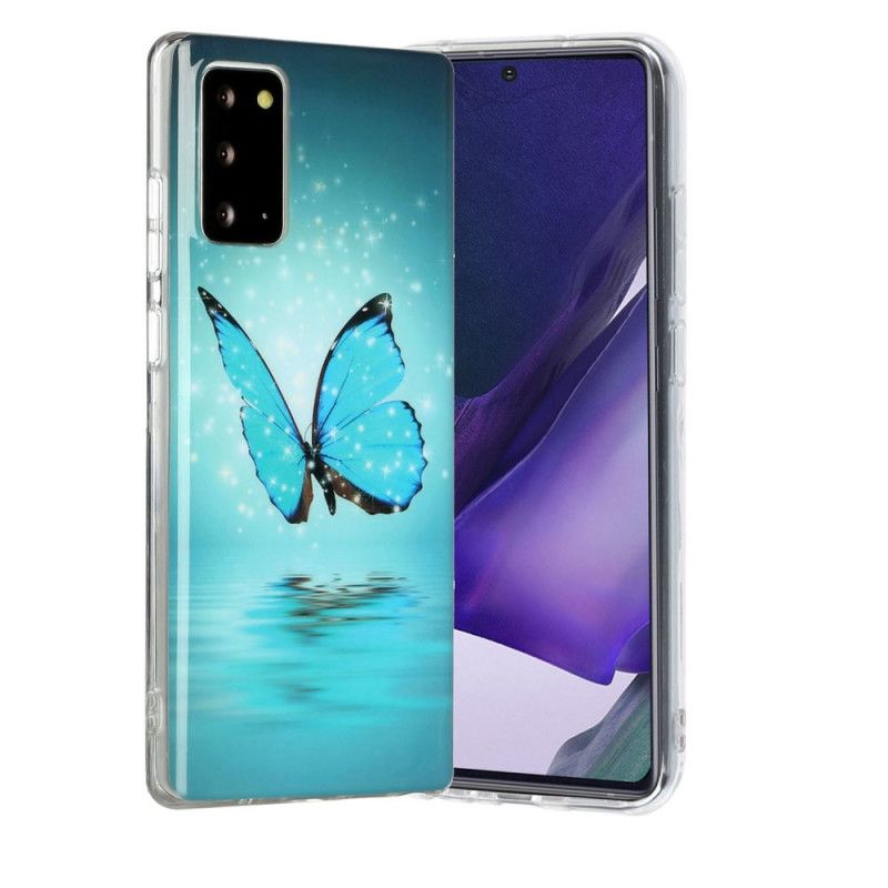 Kuori Samsung Galaxy Note 20 Fluoresoiva Sininen Perhonen