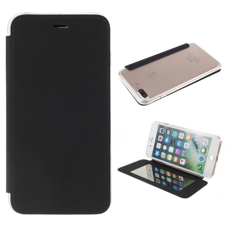 Flip Kotelot iPhone 7 Plus / 8 Plus Musta Peili- Ja Nahkaefekti