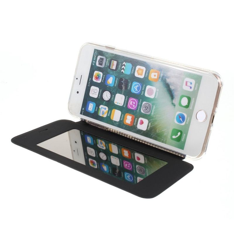 Flip Kotelot iPhone 7 Plus / 8 Plus Musta Peili- Ja Nahkaefekti