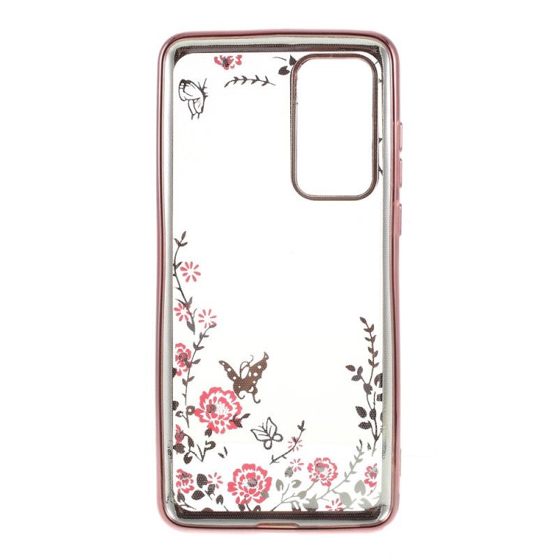Case Kuoret Huawei P40 Ruusukulta Kulta Puhelinkuoret Metallivaikutelma Reunuksella Perhosia