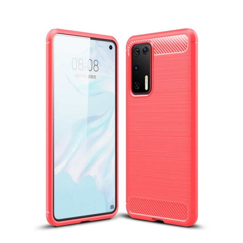 Kuori Huawei P40 Punainen Musta Harjattu Hiilikuitu