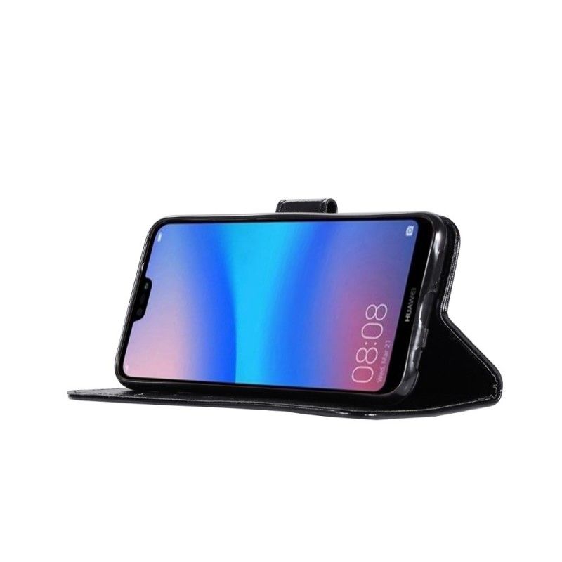 Nahkakotelo Huawei P20 Lite Harmaa Musta Puhelinkuoret Vintage Nahkaefekti Hihnalla