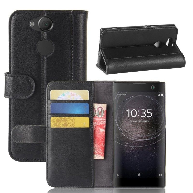 Kotelot Sony Xperia XA2 Ruskea Musta Aitoa Nahkaa