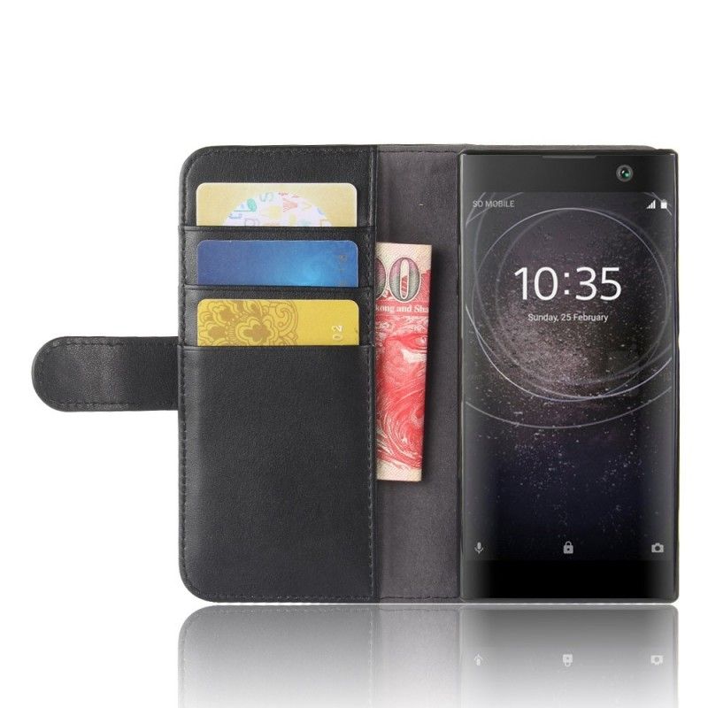 Kotelot Sony Xperia XA2 Ruskea Musta Aitoa Nahkaa