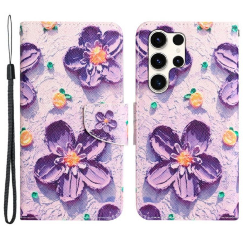 Kuoret Samsung Galaxy S24 Ultra 5g Purppuraisia Kukkia Hihnalla