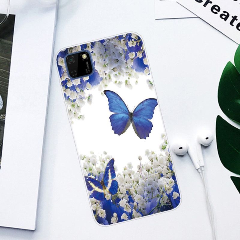 Kuori Huawei Y5p Kulta Tummansininen Perhosia