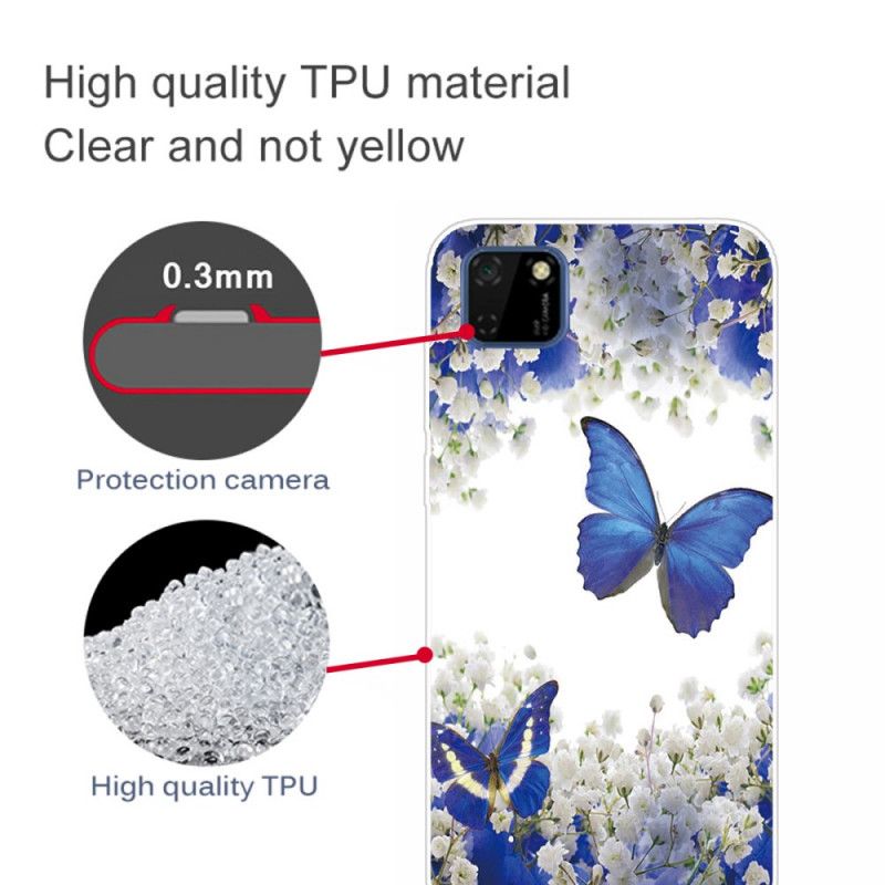 Kuori Huawei Y5p Kulta Tummansininen Perhosia