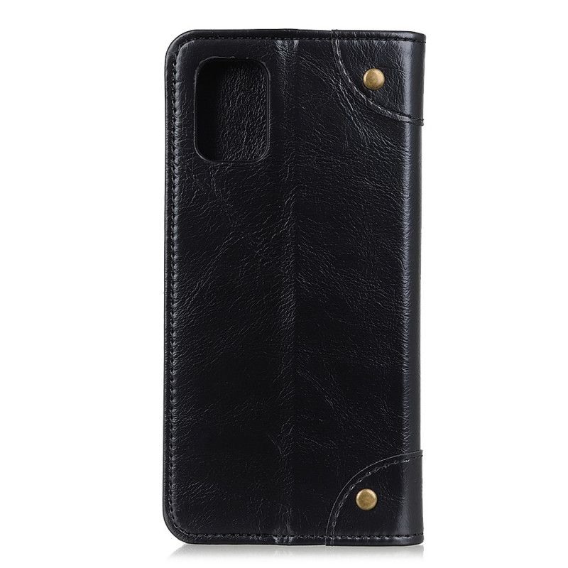 Flip Kotelot Samsung Galaxy A02s Tummansininen Musta Vintage Split Split -Niitit
