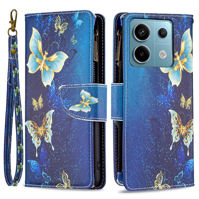 Kotelot Xiaomi Redmi Note 13 Pro 4g Golden Butterflies -lompakko Hihnalla Suojakuori