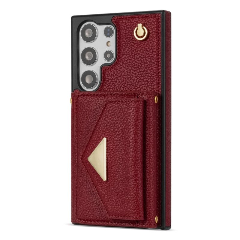 Puhelinkuoret Samsung Galaxy S25 Ultra 5g Nahkaefekti Korttikotelolla Ja Hihnalla