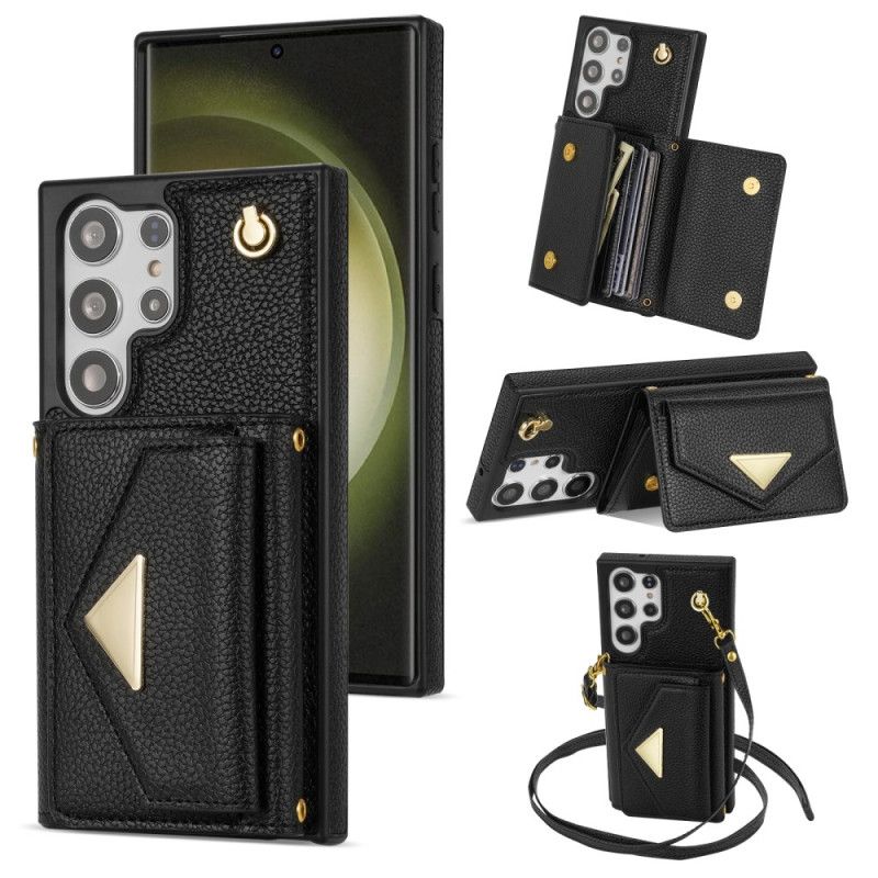 Puhelinkuoret Samsung Galaxy S25 Ultra 5g Nahkaefekti Korttikotelolla Ja Hihnalla