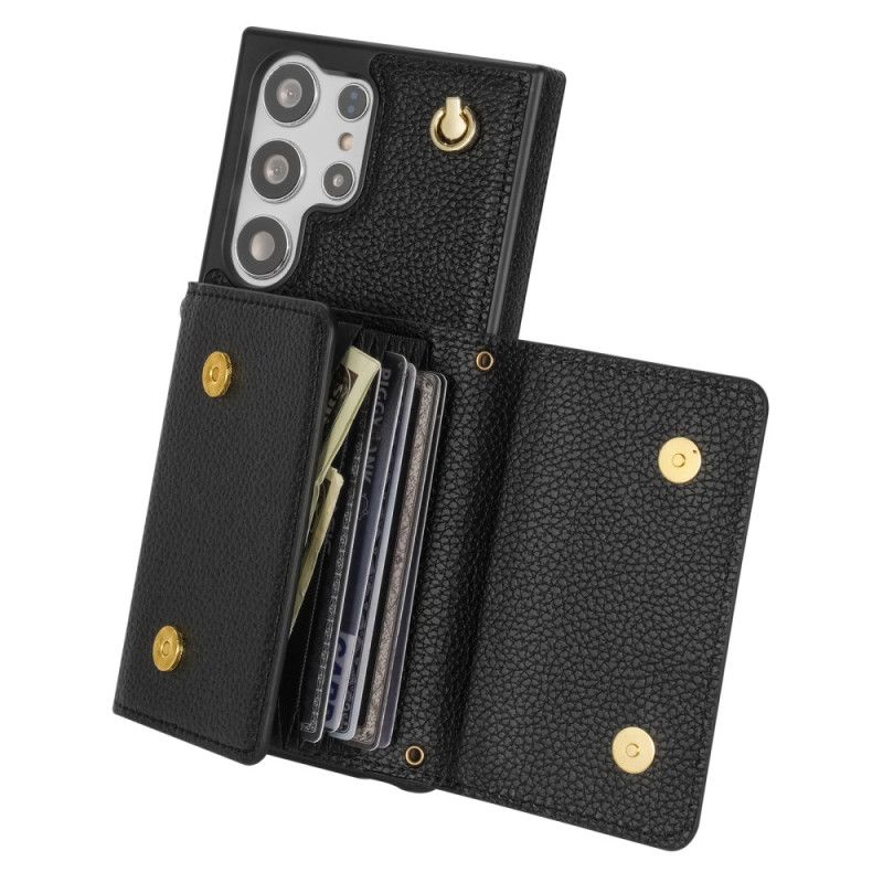 Puhelinkuoret Samsung Galaxy S25 Ultra 5g Nahkaefekti Korttikotelolla Ja Hihnalla