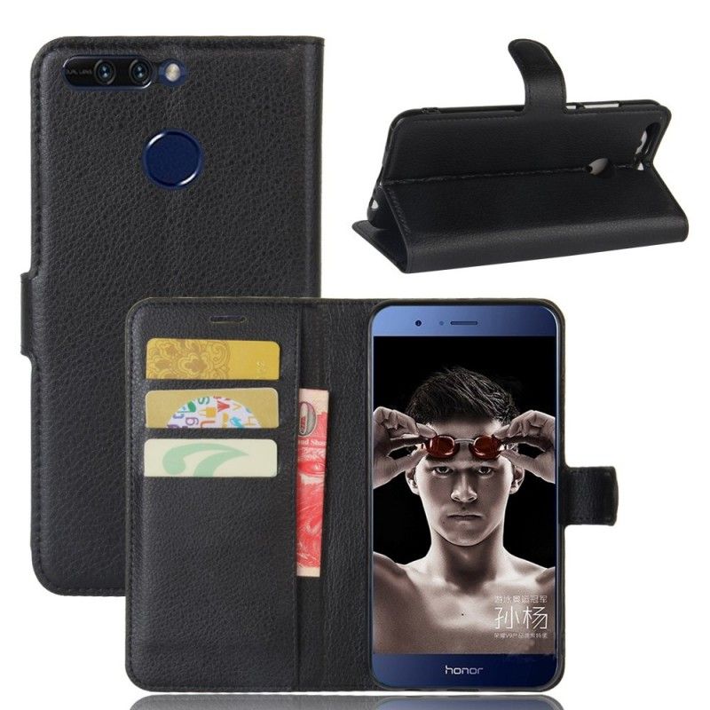 Nahkakotelo Honor 8 Pro Musta Puhelinkuoret Nahkaefekti