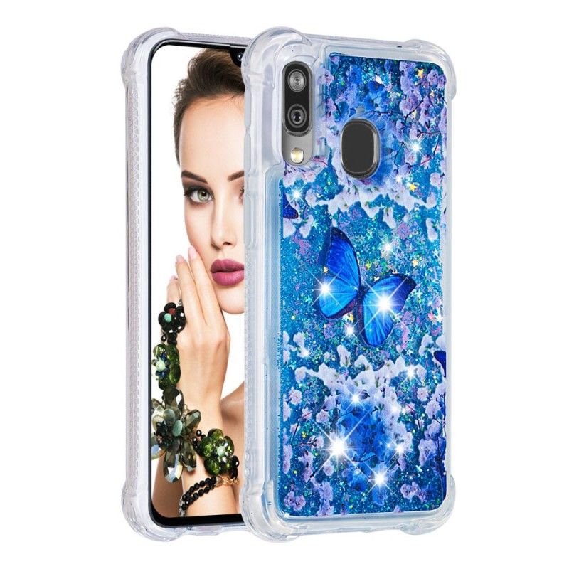 Kuori Samsung Galaxy A40 Siniset Kimaltelevat Perhoset Suojakuori