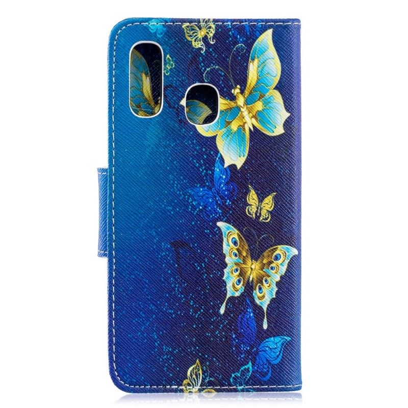 Nahkakotelo Samsung Galaxy A40 Puhelinkuoret Kultaiset Perhoset