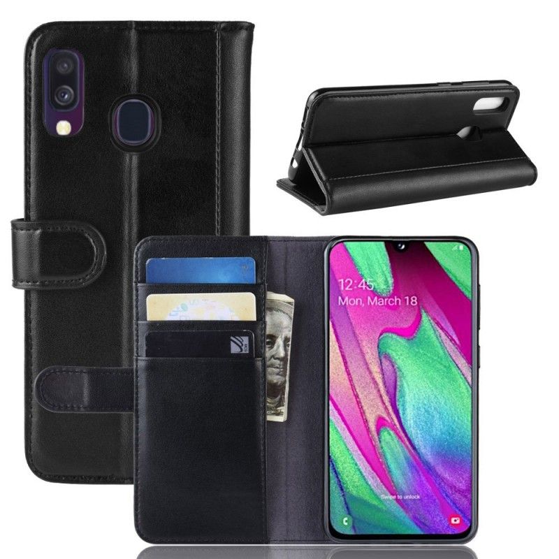 Nahkakotelo Samsung Galaxy A40 Ruskea Musta Puhelinkuoret Halkaistu Nahka
