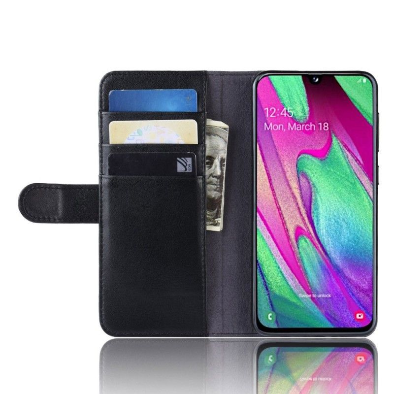 Nahkakotelo Samsung Galaxy A40 Ruskea Musta Puhelinkuoret Halkaistu Nahka