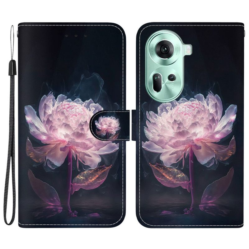 Nahkakotelo Oppo Reno 11 5g Violetti Pioni Hihnalla