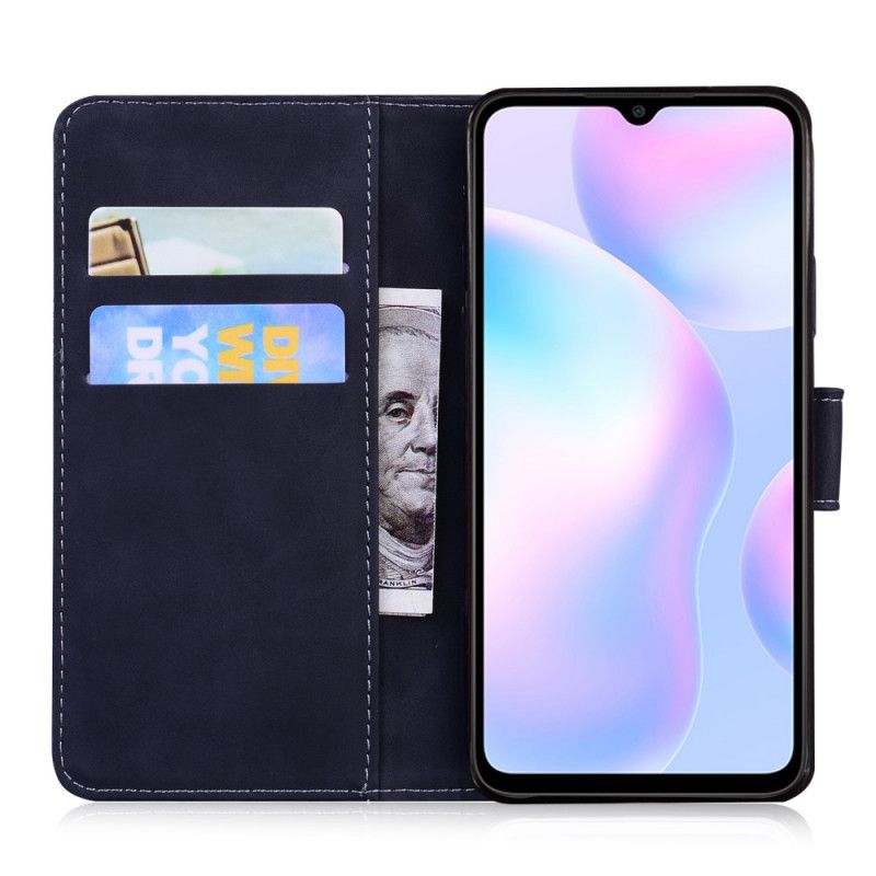 Flip Case Xiaomi Redmi 9A Punainen Musta Keinonahkaa Uusia Värejä