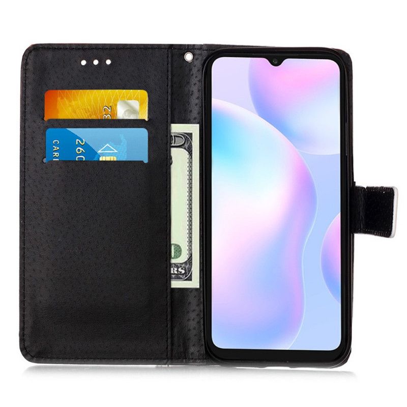 Kotelot Xiaomi Redmi 9A Musta Ruusu Hihnalla