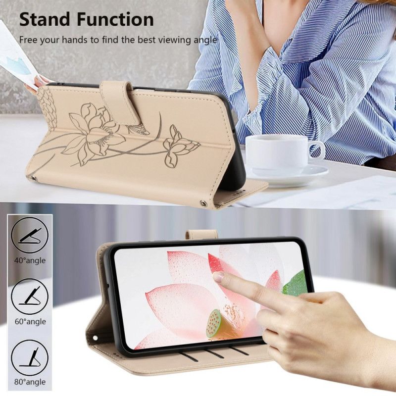 Nahkakotelo Xiaomi 17 Pro Lootuskuvio Ja Nauha