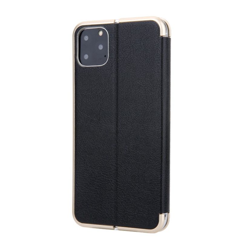 Flip Kotelot iPhone 11 Pro Harmaa Musta Puhelinkuoret Cmai-Keinonahka. 2 Metallireunaa