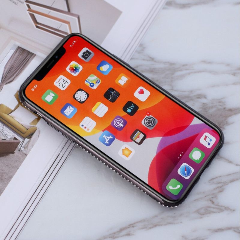 Kuori iPhone 11 Pro Violetti Musta Paljetteja Ja Timantteja Rengas Suojakuori