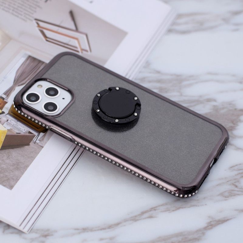 Kuori iPhone 11 Pro Violetti Musta Paljetteja Ja Timantteja Rengas Suojakuori
