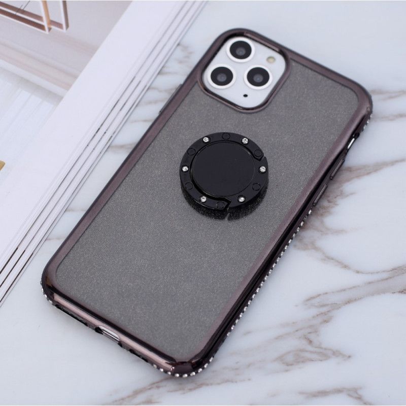 Kuori iPhone 11 Pro Violetti Musta Paljetteja Ja Timantteja Rengas Suojakuori