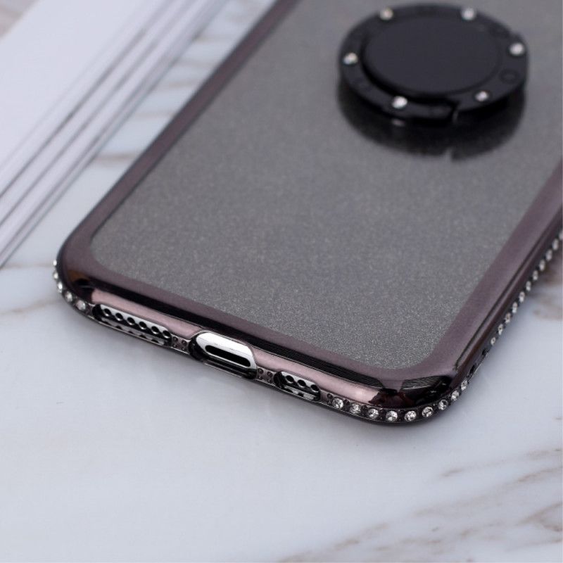 Kuori iPhone 11 Pro Violetti Musta Paljetteja Ja Timantteja Rengas Suojakuori