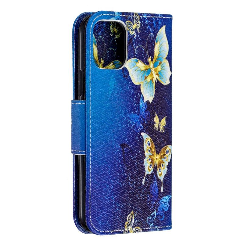 Nahkakotelo iPhone 11 Pro Tummansininen Puhelinkuoret Hämmästyttäviä Perhosia